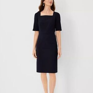 Navy Ann Taylor square neck sheath dress.